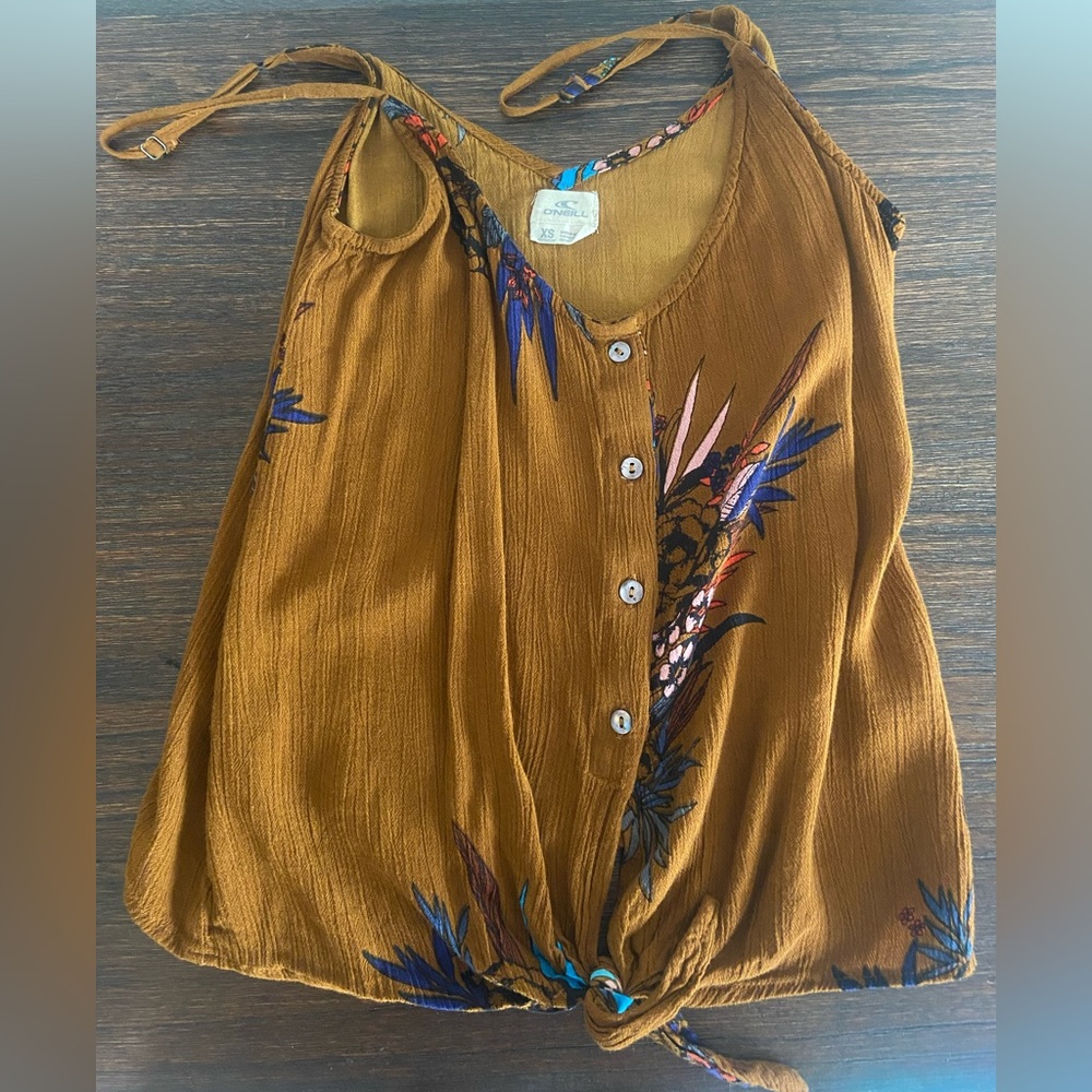 O’Neill Brown Floral Button Front Sleeveless Top